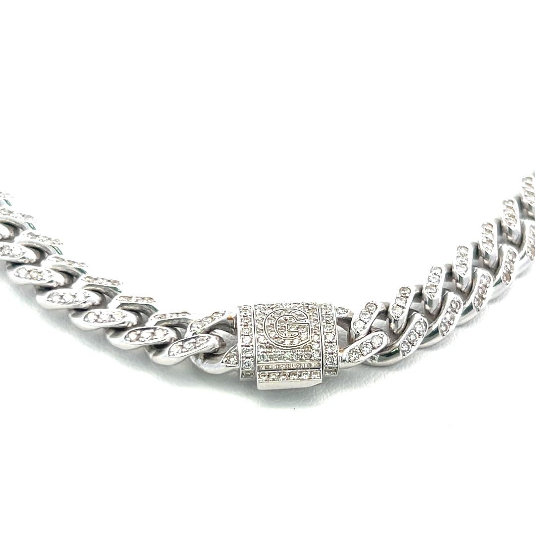 3.15 Carat Round Brilliant H VS Diamond 14 Karat White Gold Chain Necklace