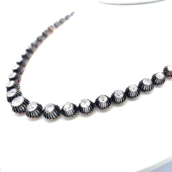 18.40 Carat Old European Cut Diamond 18K Two Tone Gold/Silver Riviera Necklace