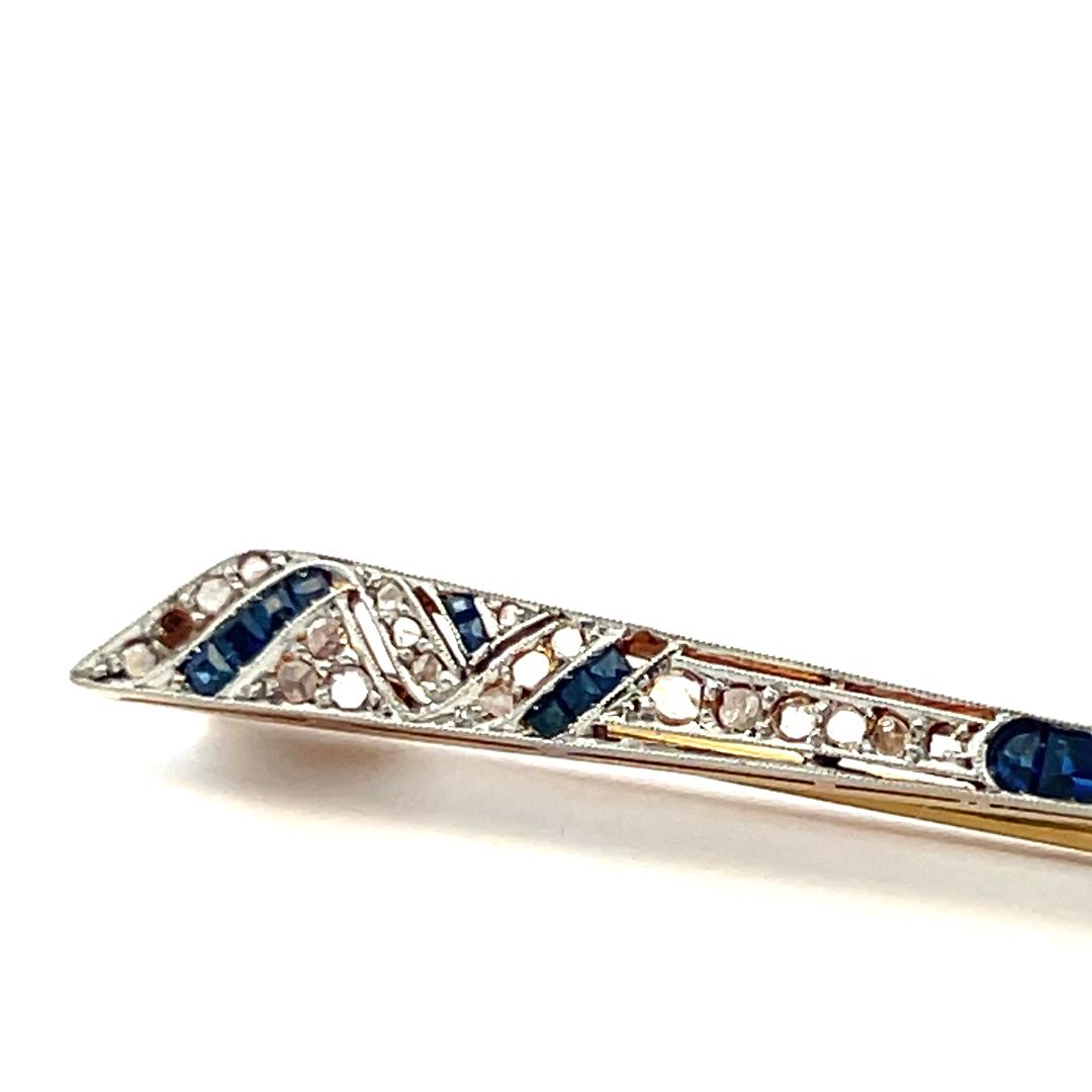 0.62 Carat Sapphire 0.45 Carat  Diamond 18 Karat Gold-Platinum Pin Brooch