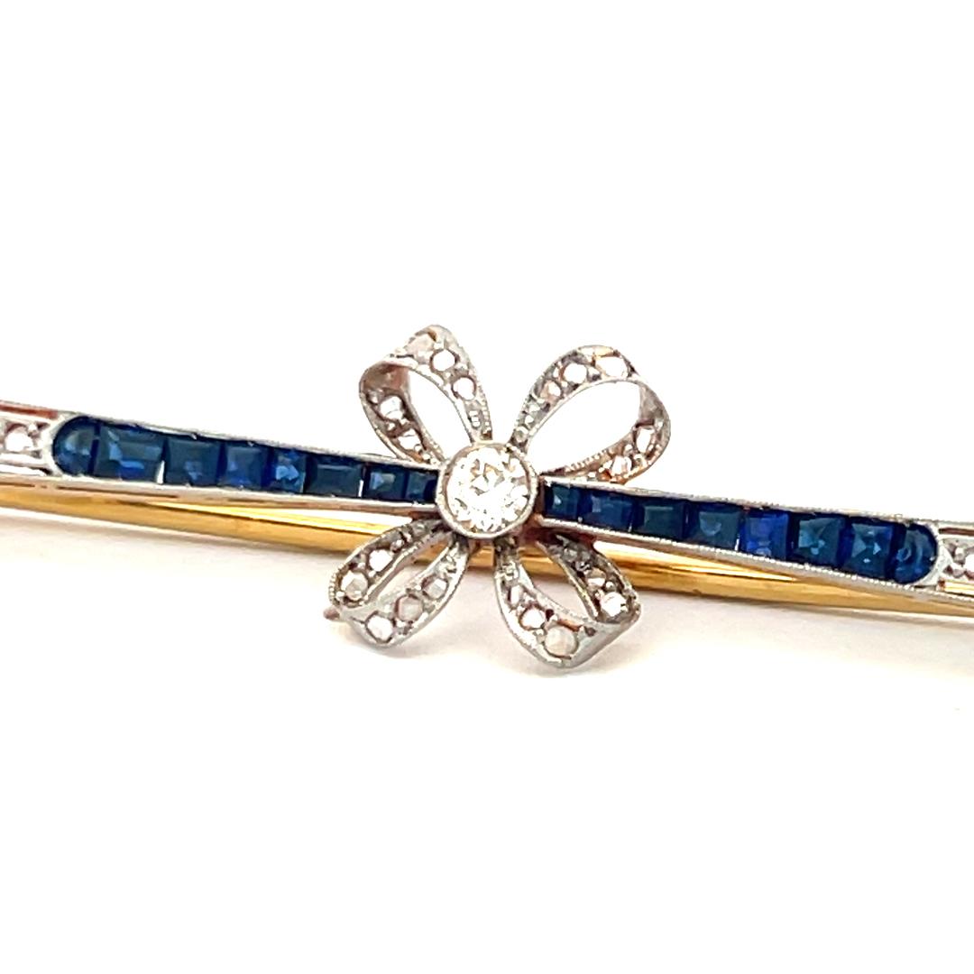 0.62 Carat Sapphire 0.45 Carat  Diamond 18 Karat Gold-Platinum Pin Brooch