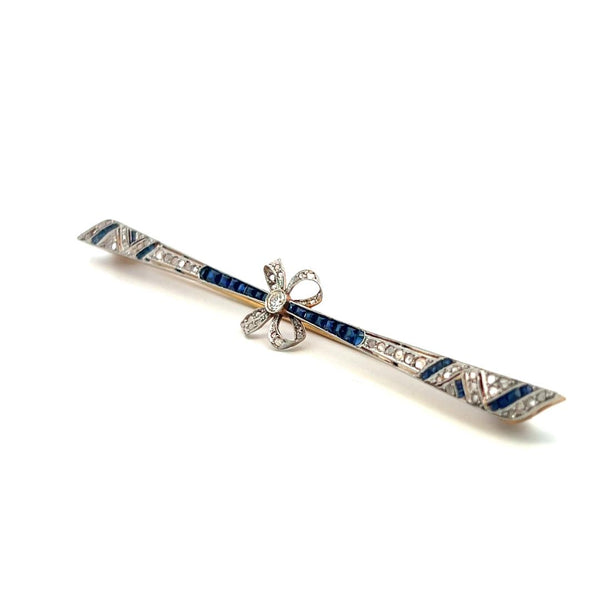 0.62 Carat Sapphire 0.45 Carat  Diamond 18 Karat Gold-Platinum Pin Brooch