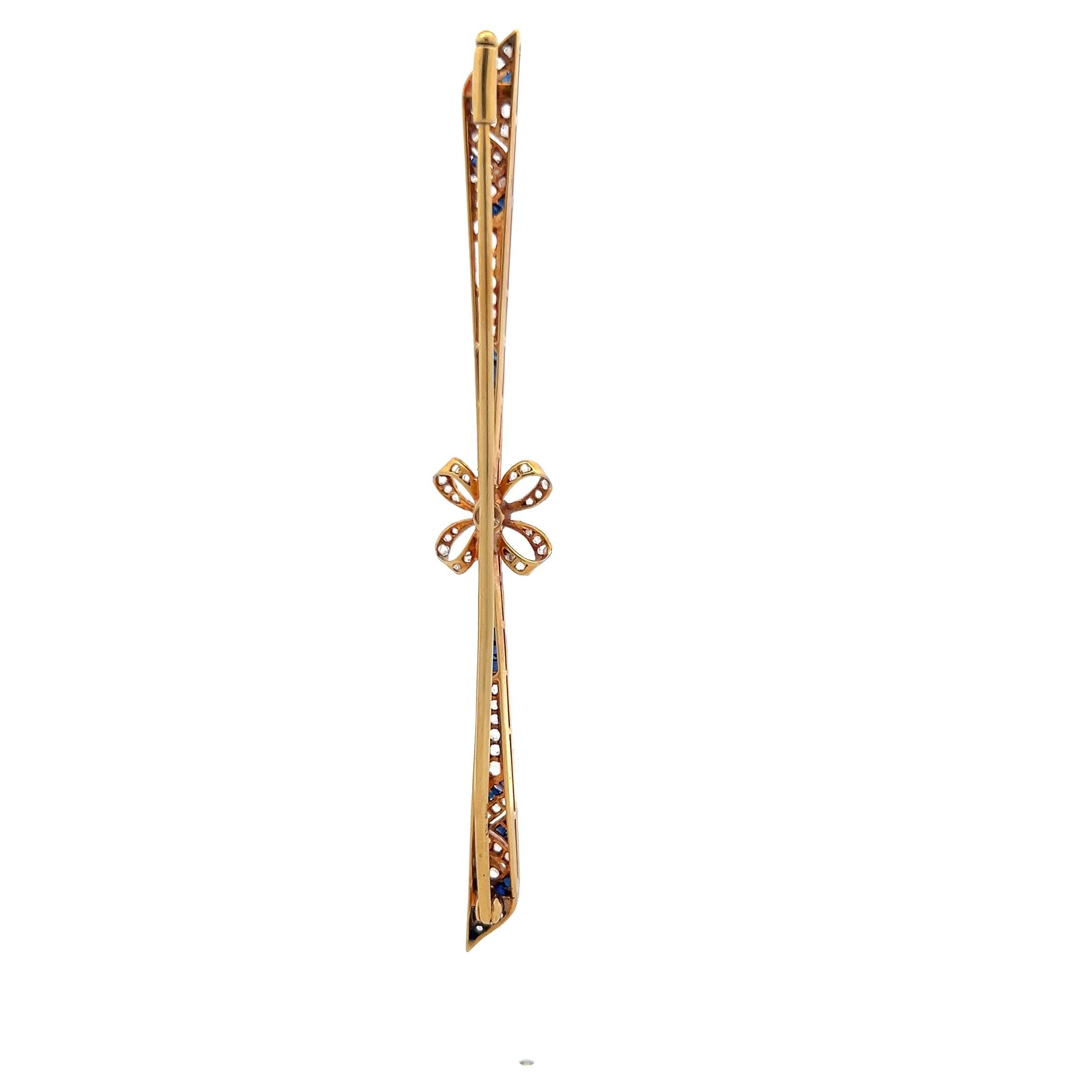 0.62 Carat Sapphire 0.45 Carat  Diamond 18 Karat Gold-Platinum Pin Brooch