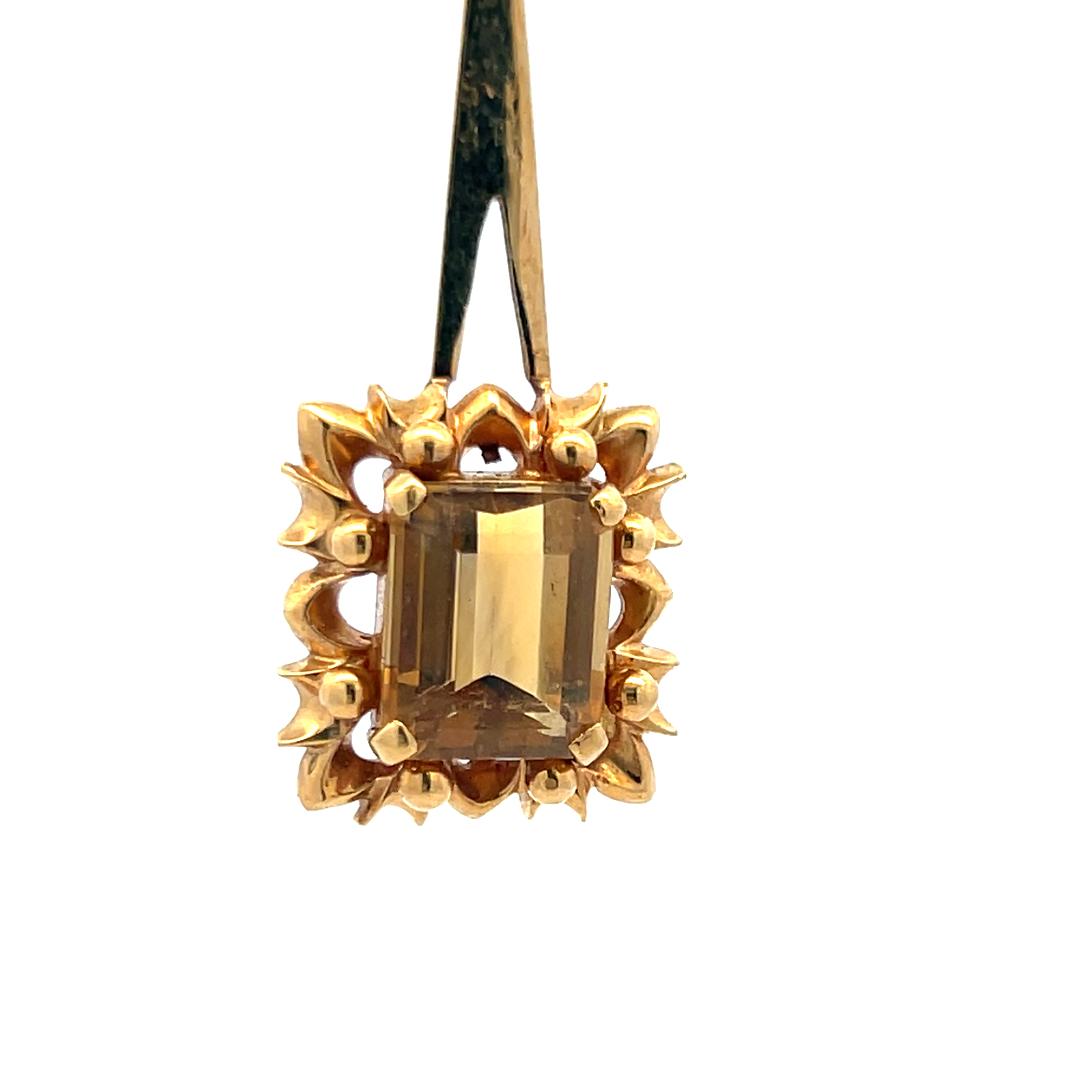 10.00 Carat Emerald Cut Citrine 18 Karat Yellow Gold Dangling Earrings