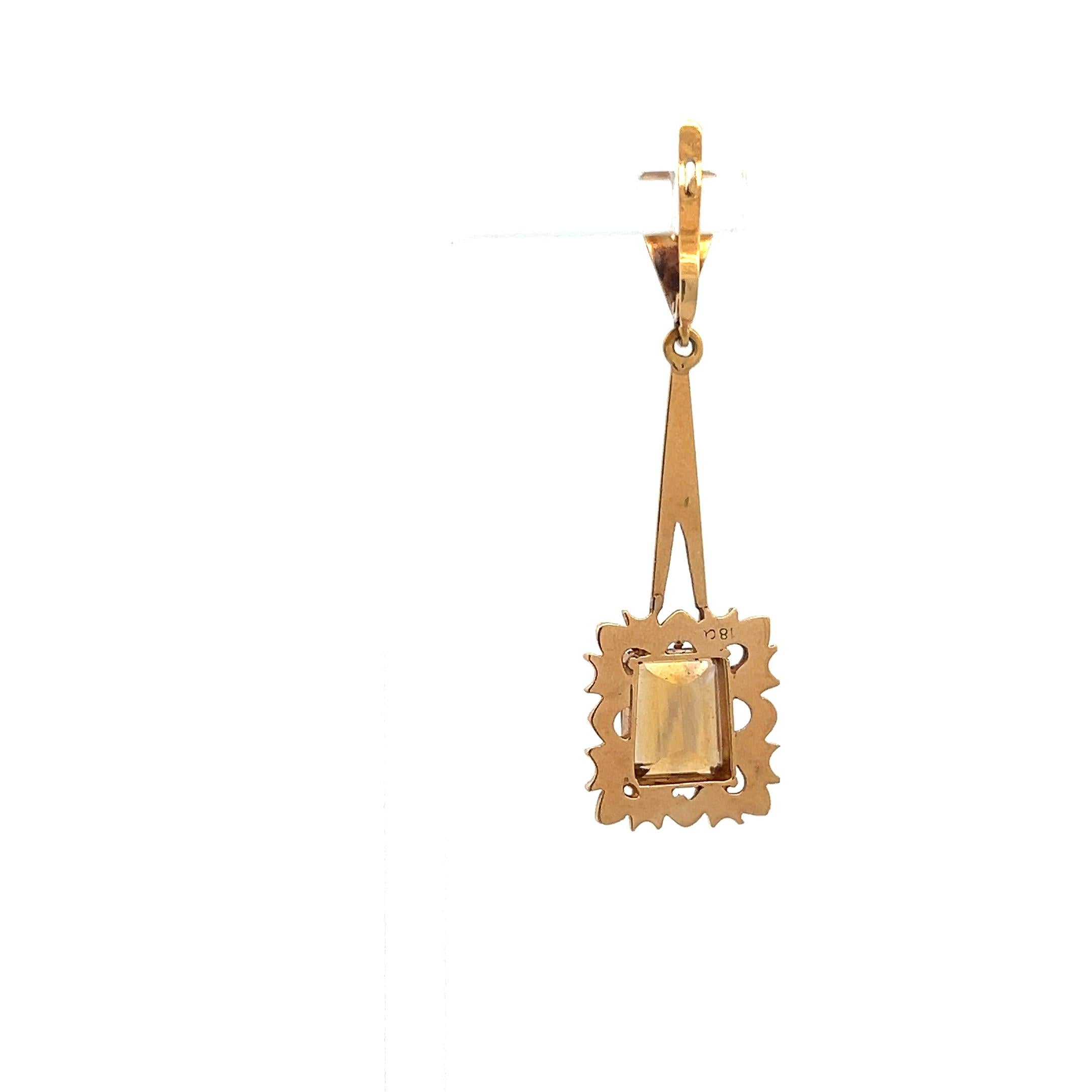 10.00 Carat Emerald Cut Citrine 18 Karat Yellow Gold Dangling Earrings