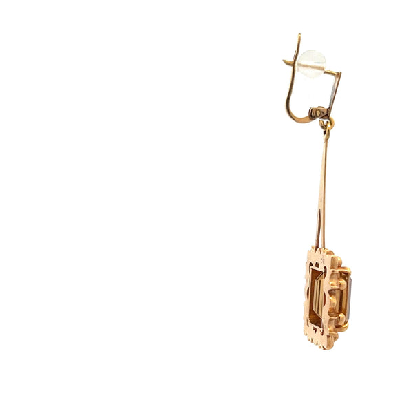 10.00 Carat Emerald Cut Citrine 18 Karat Yellow Gold Dangling Earrings