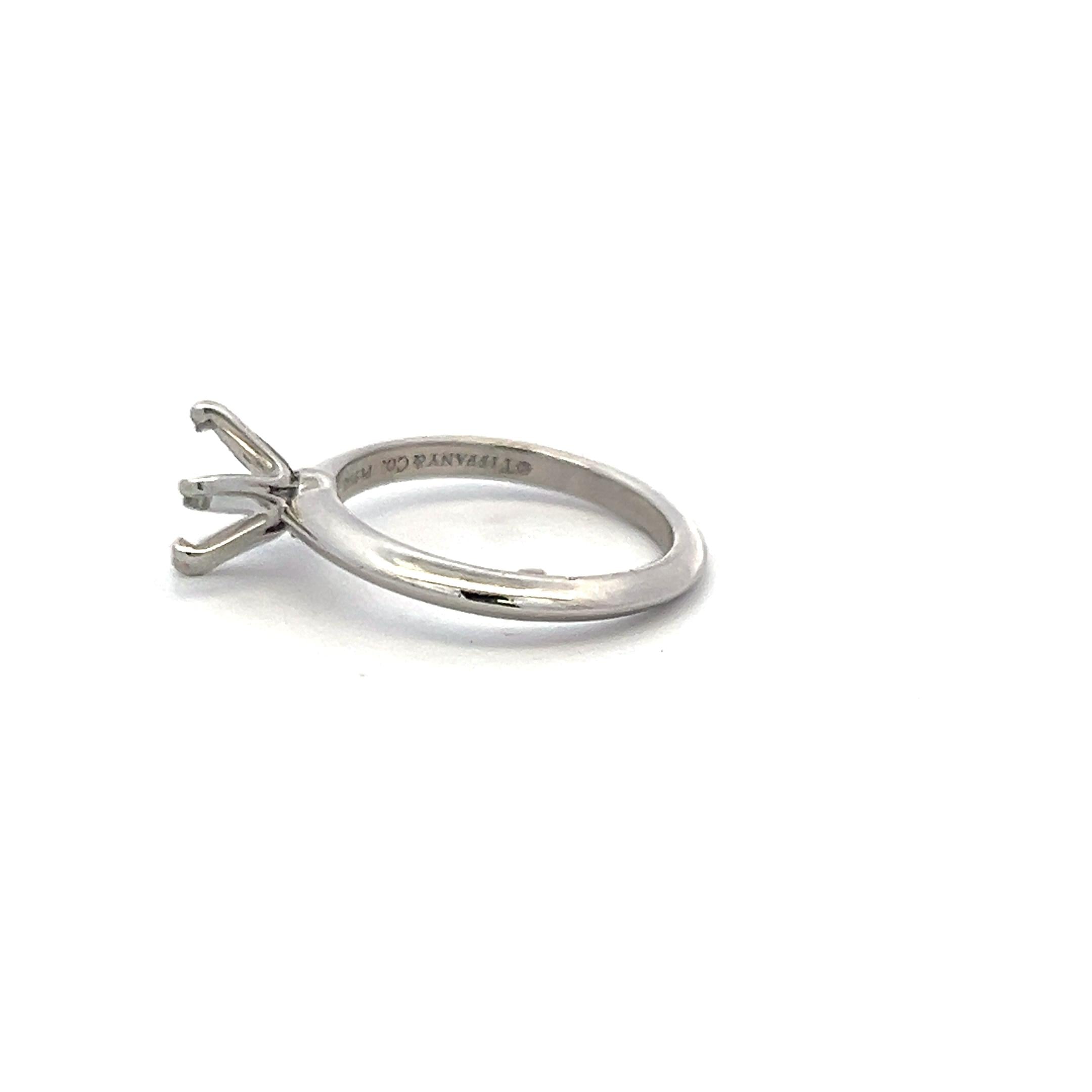 Tiffany & Co Platinum Semi Mount Ring Holds 1.36 Carat Stone Size 6