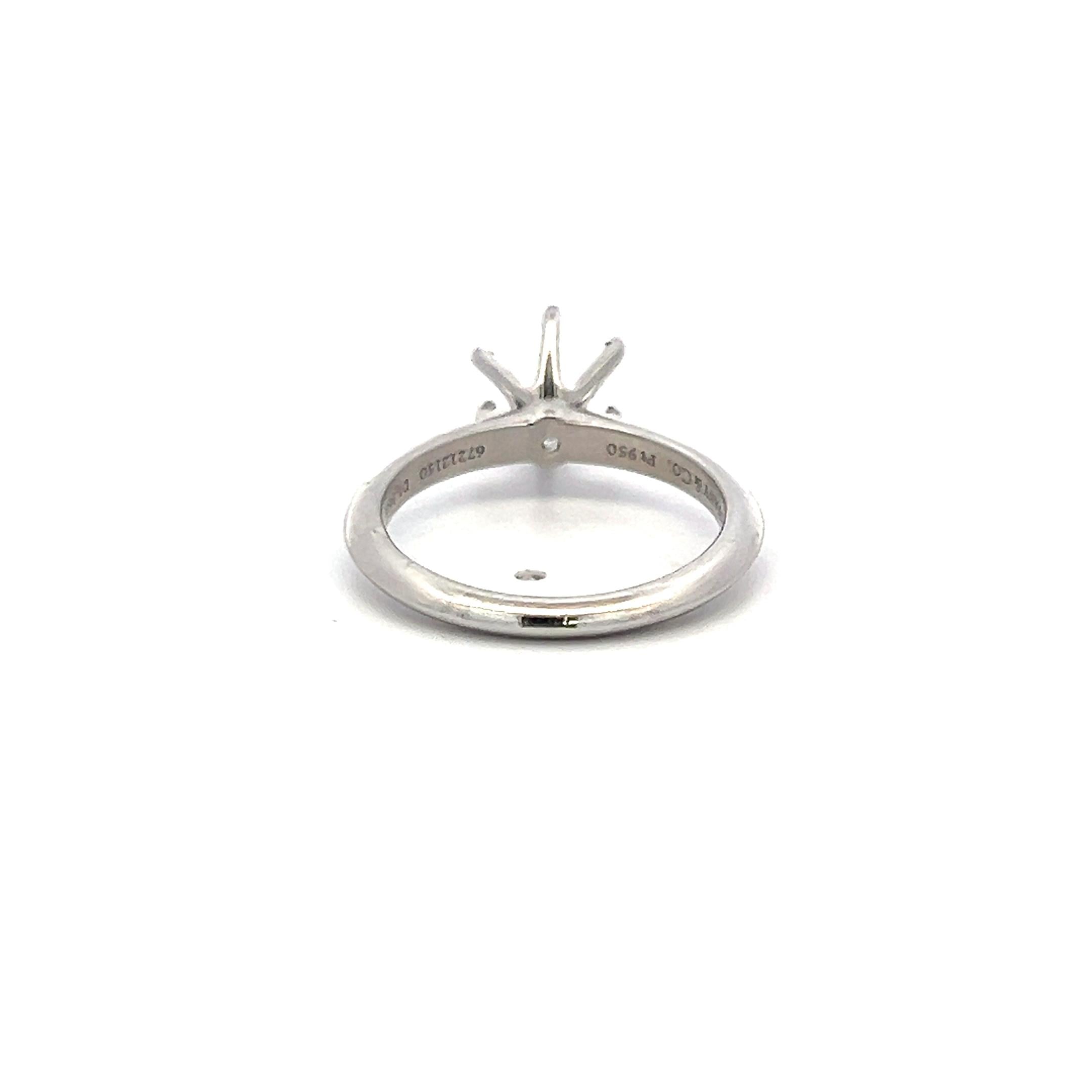 Tiffany & Co Platinum Semi Mount Ring Holds 1.36 Carat Stone Size 6