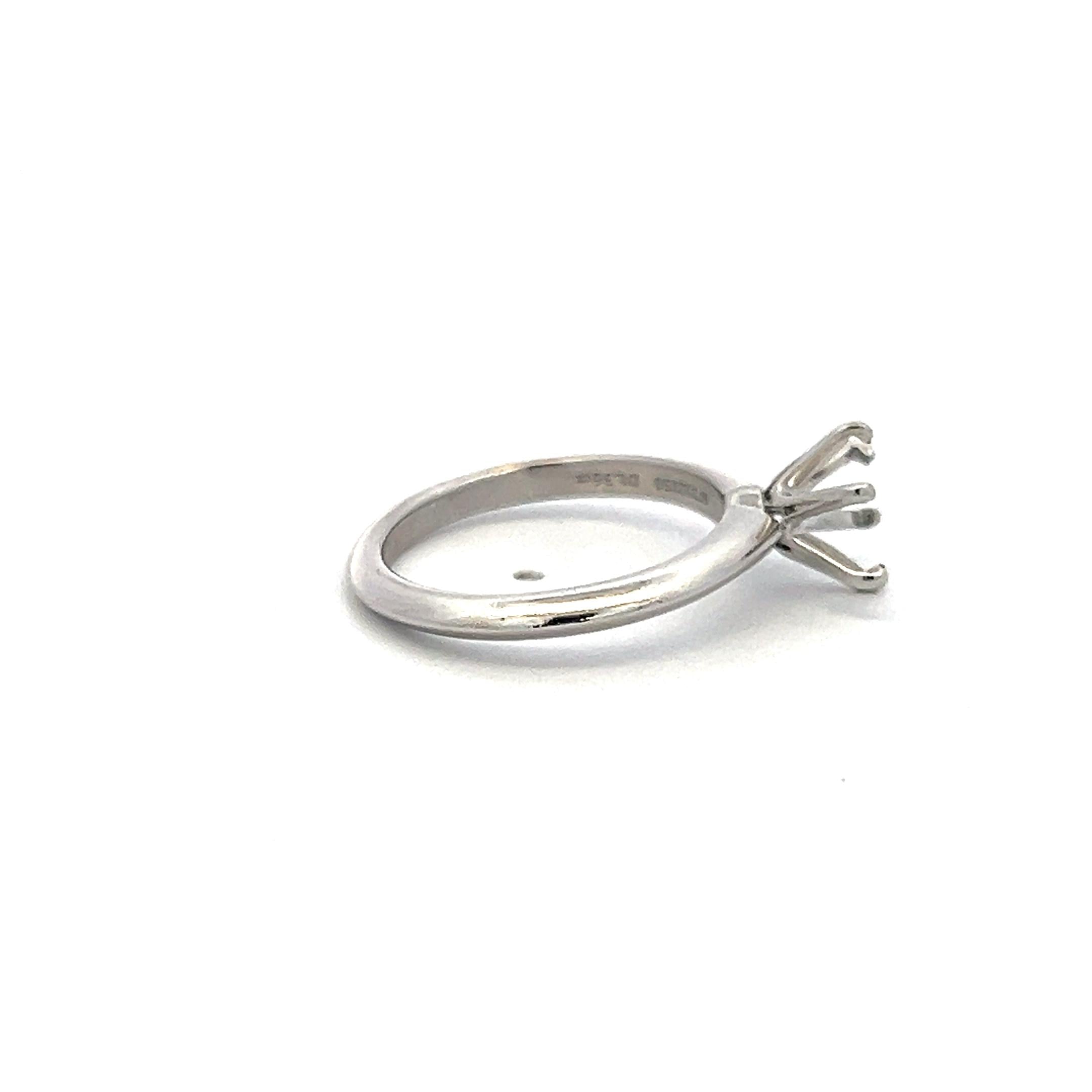 Tiffany & Co Platinum Semi Mount Ring Holds 1.36 Carat Stone Size 6