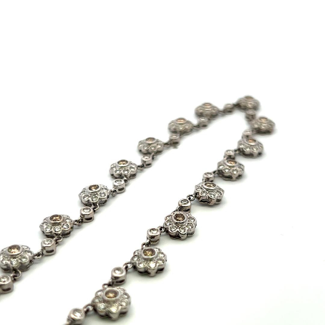 6.00 Carat Round Brilliant Fancy Brown Diamond 18K White Gold Station Necklace