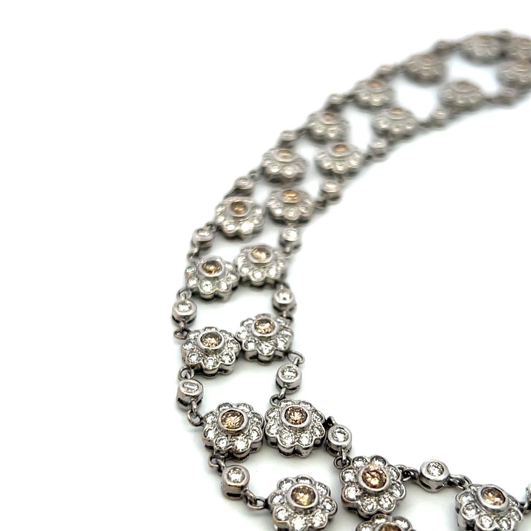 6.00 Carat Round Brilliant Fancy Brown Diamond 18K White Gold Station Necklace