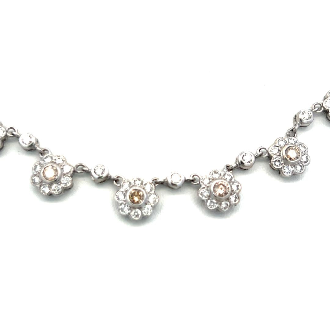 6.00 Carat Round Brilliant Fancy Brown Diamond 18K White Gold Station Necklace