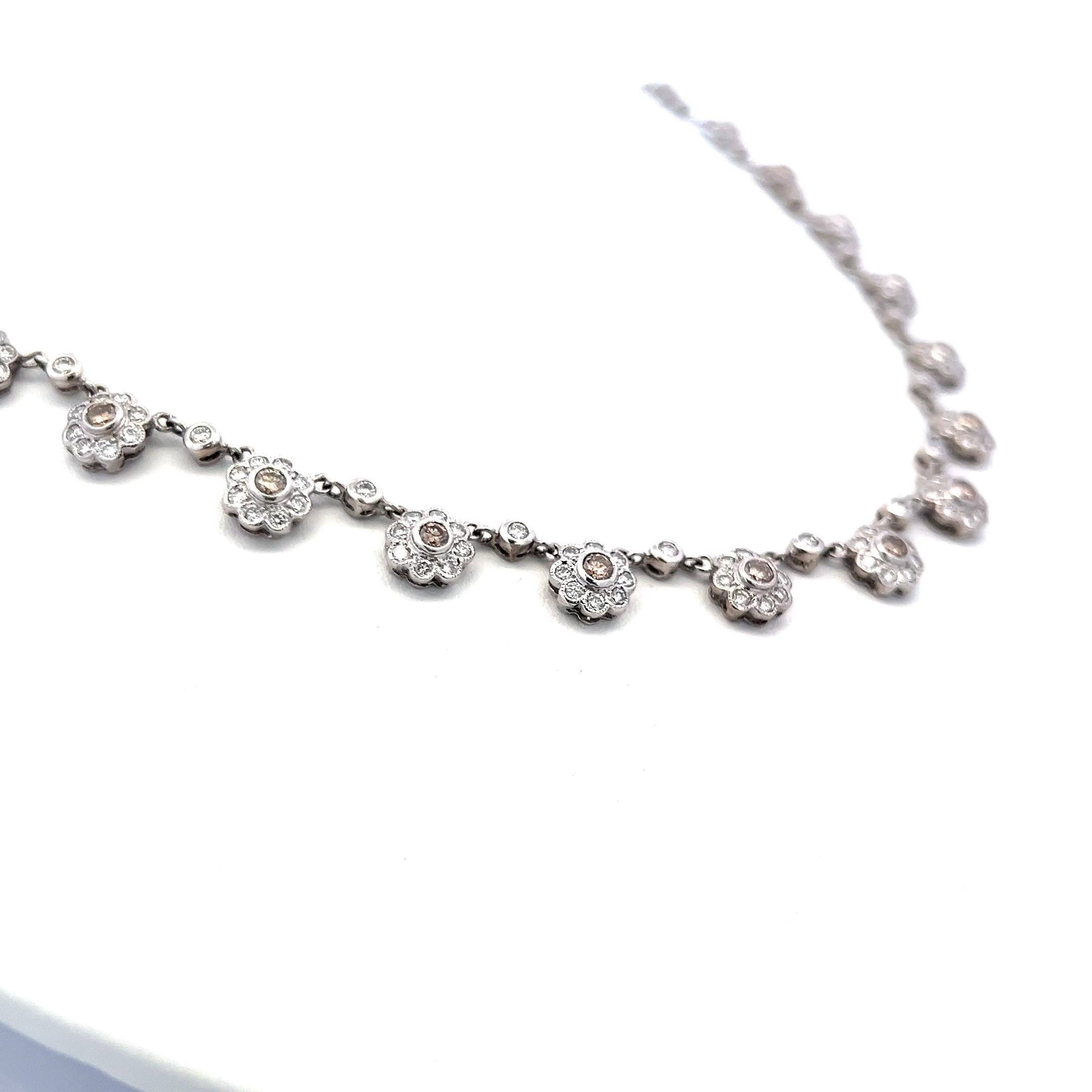 6.00 Carat Round Brilliant Fancy Brown Diamond 18K White Gold Station Necklace