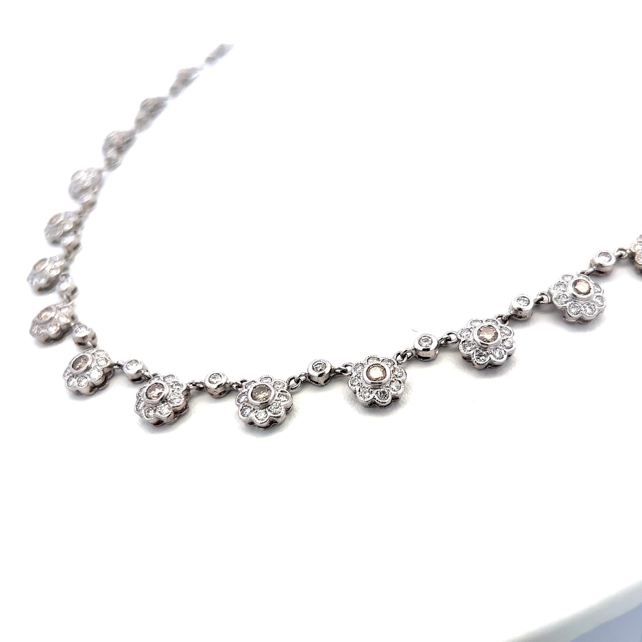 6.00 Carat Round Brilliant Fancy Brown Diamond 18K White Gold Station Necklace