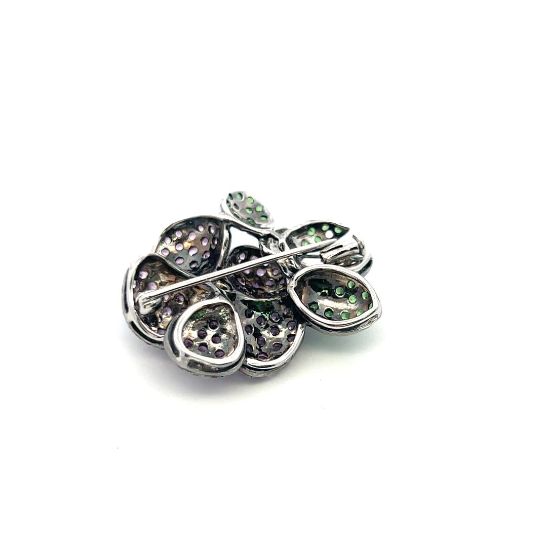 3.80 Carat Sapphire 1.25 Carat Tsavorite 0.50 Carat Diamond 18K WG Pin Brooch