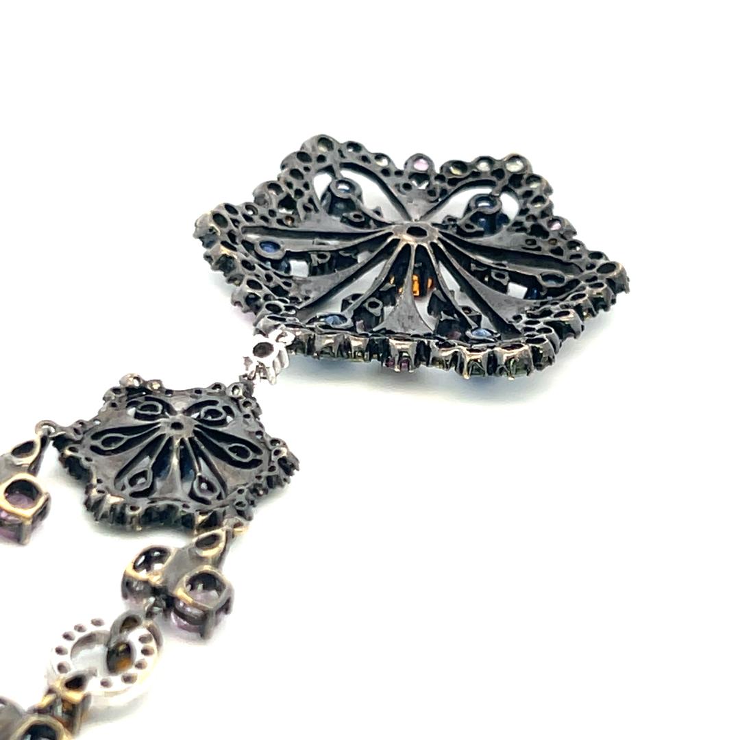 31.42 Carat Sapphire 0.83 Carat Round H-SI Diamond 18K Gold Pendant Necklace