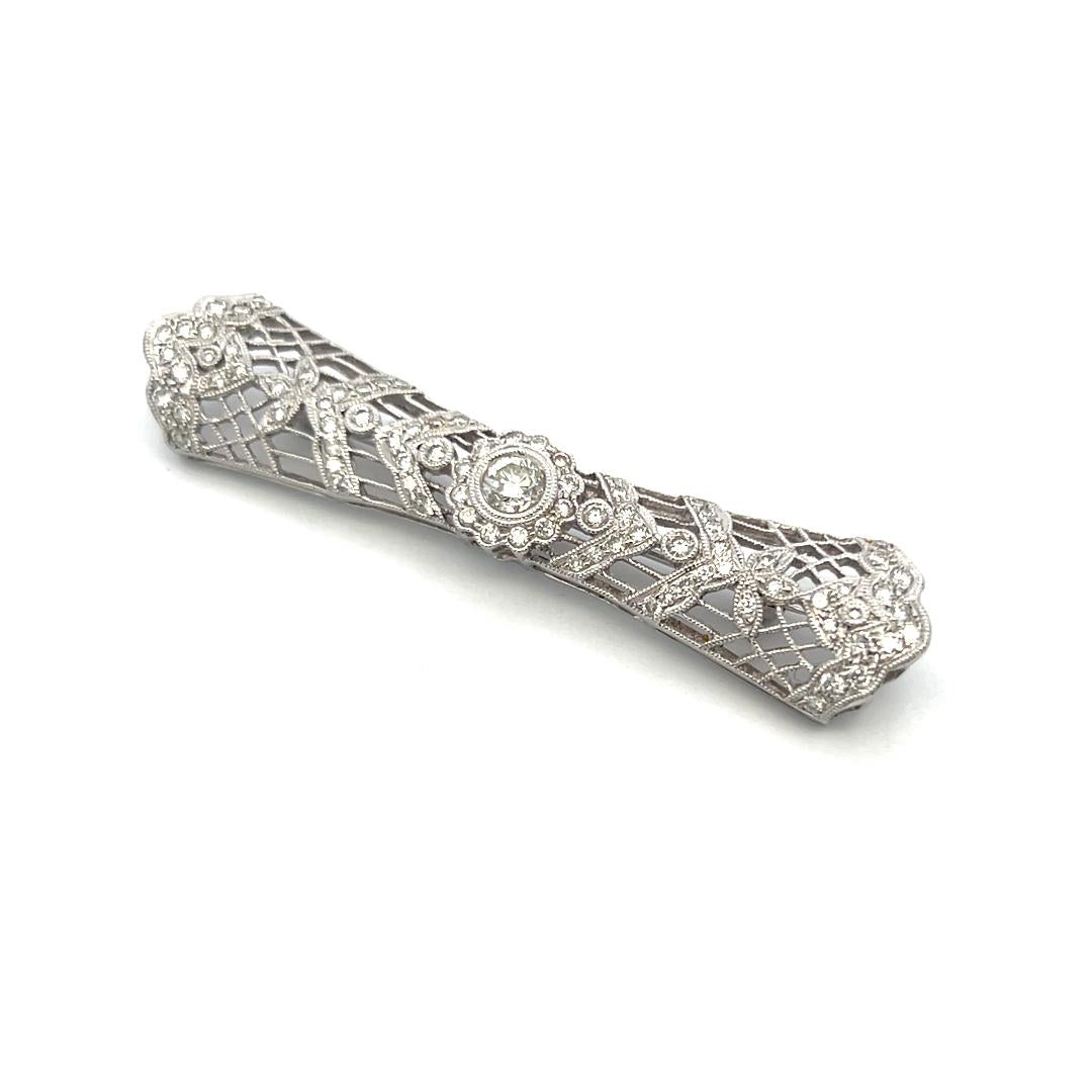 1.12 Carat Old European Cut J VS Diamond 18 Karat White Gold Pin Brooch