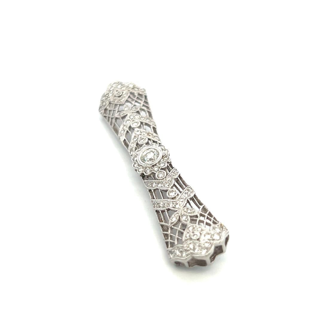 1.12 Carat Old European Cut J VS Diamond 18 Karat White Gold Pin Brooch