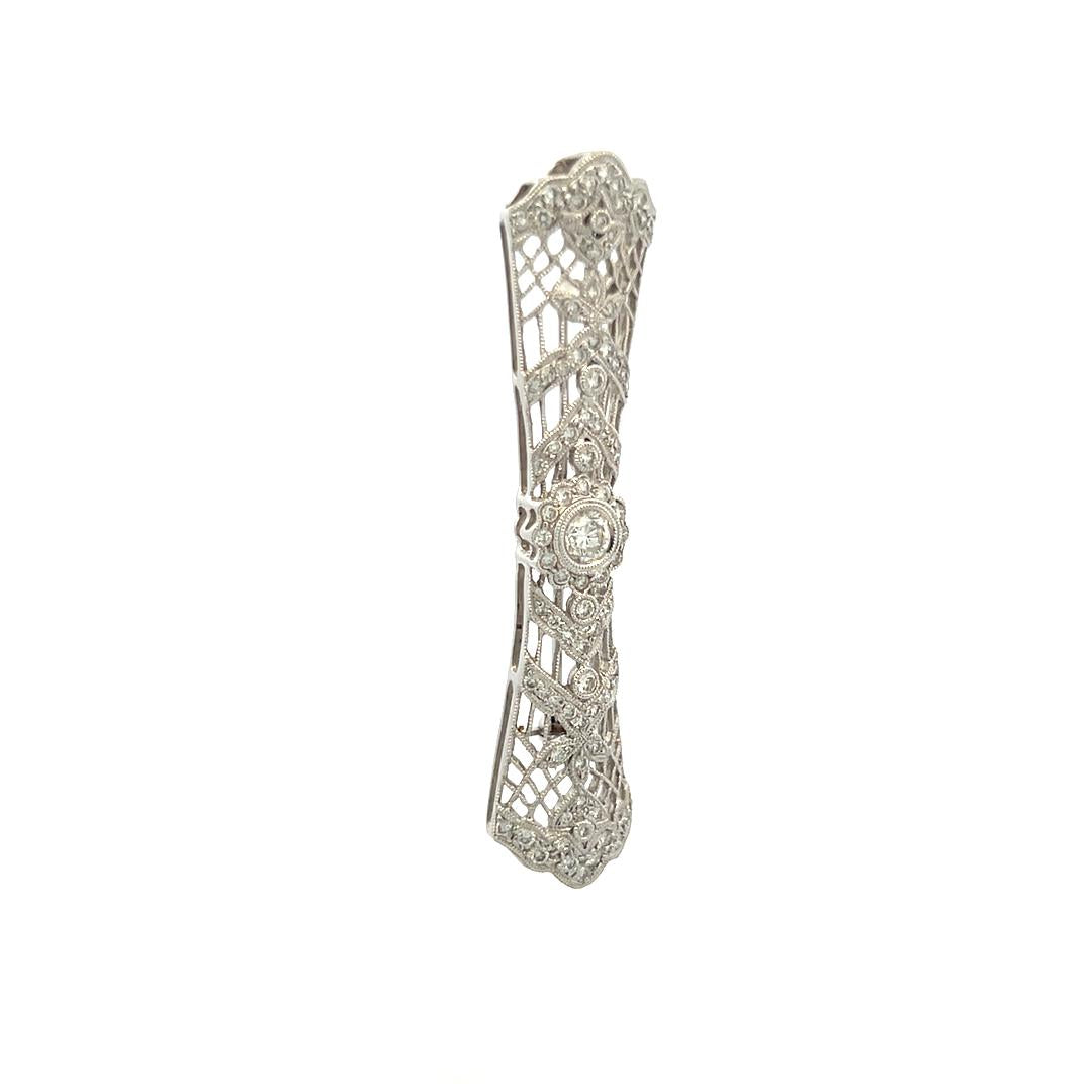 1.12 Carat Old European Cut J VS Diamond 18 Karat White Gold Pin Brooch
