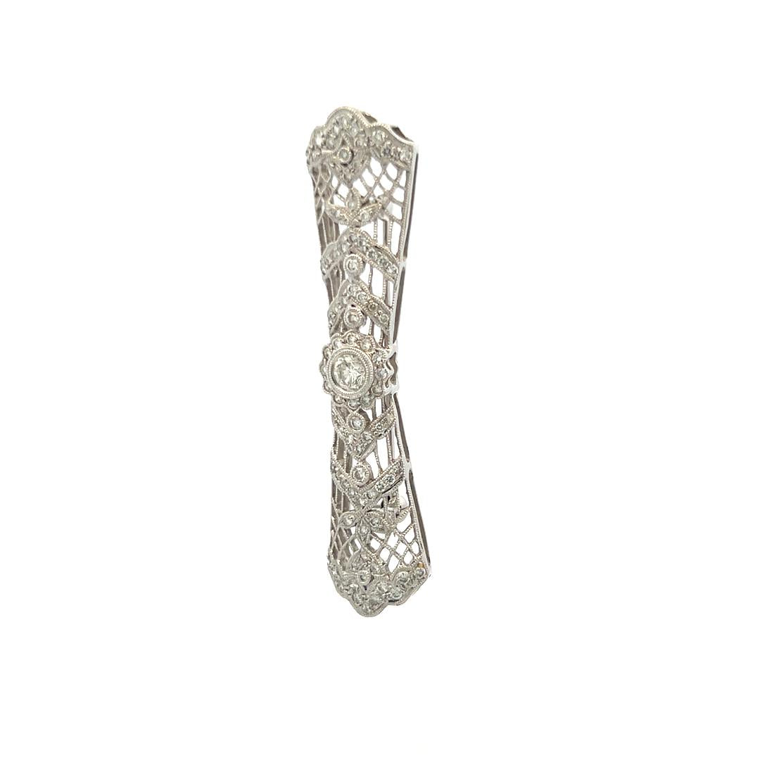 1.12 Carat Old European Cut J VS Diamond 18 Karat White Gold Pin Brooch