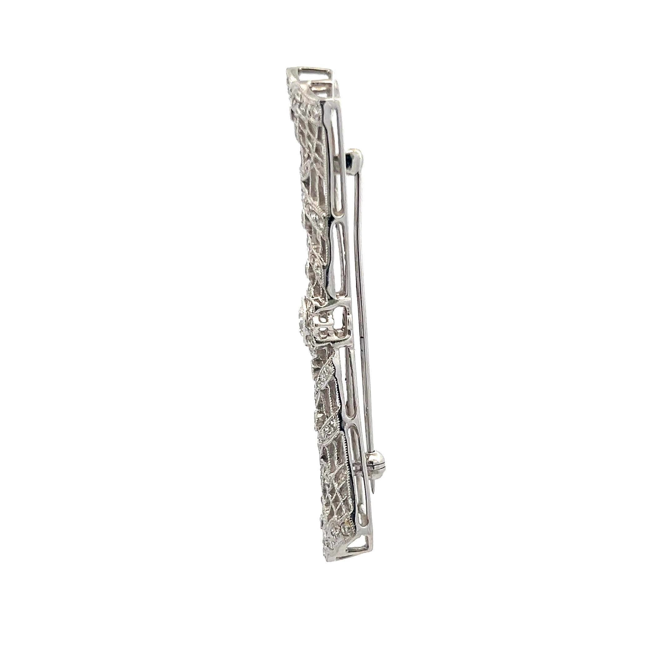1.12 Carat Old European Cut J VS Diamond 18 Karat White Gold Pin Brooch