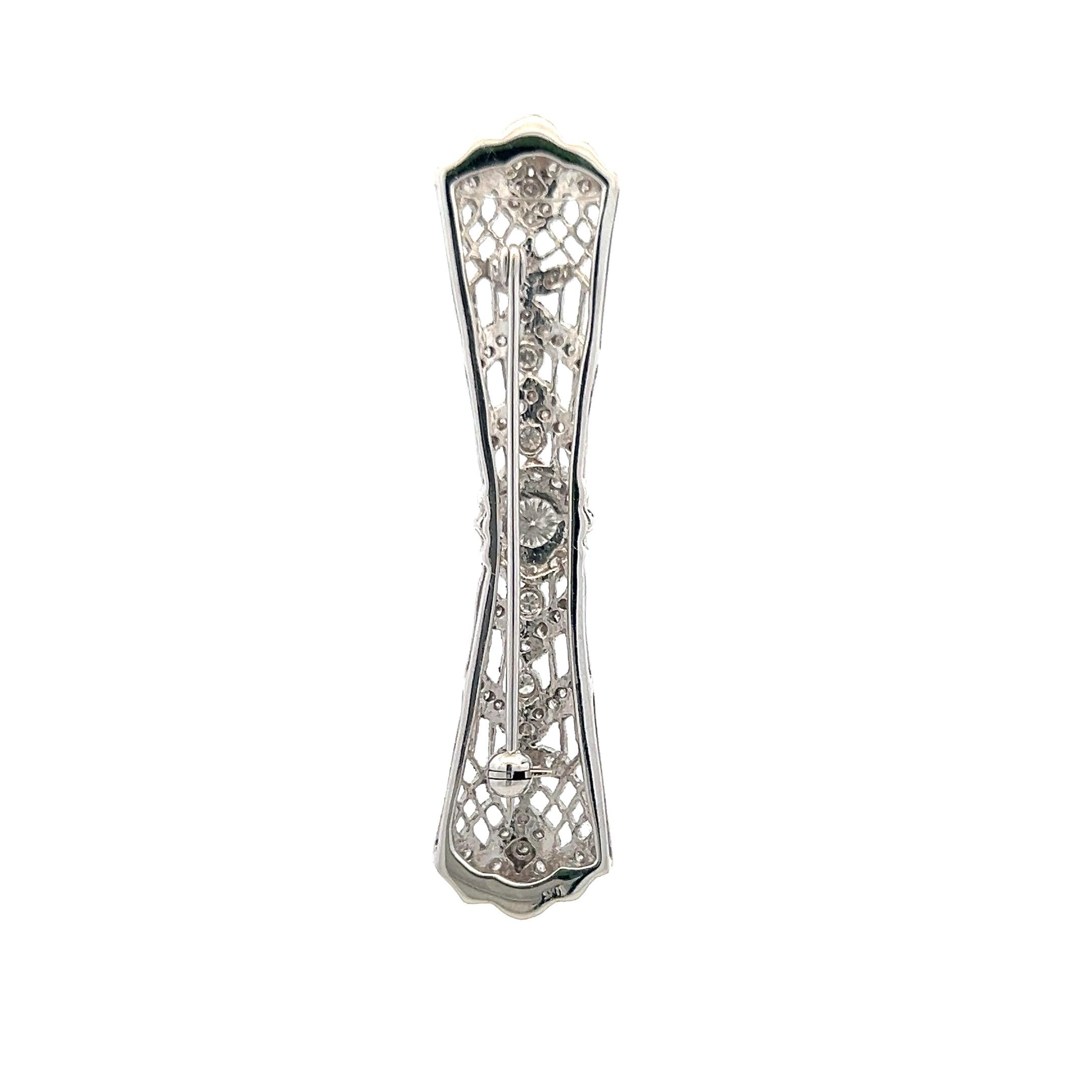 1.12 Carat Old European Cut J VS Diamond 18 Karat White Gold Pin Brooch