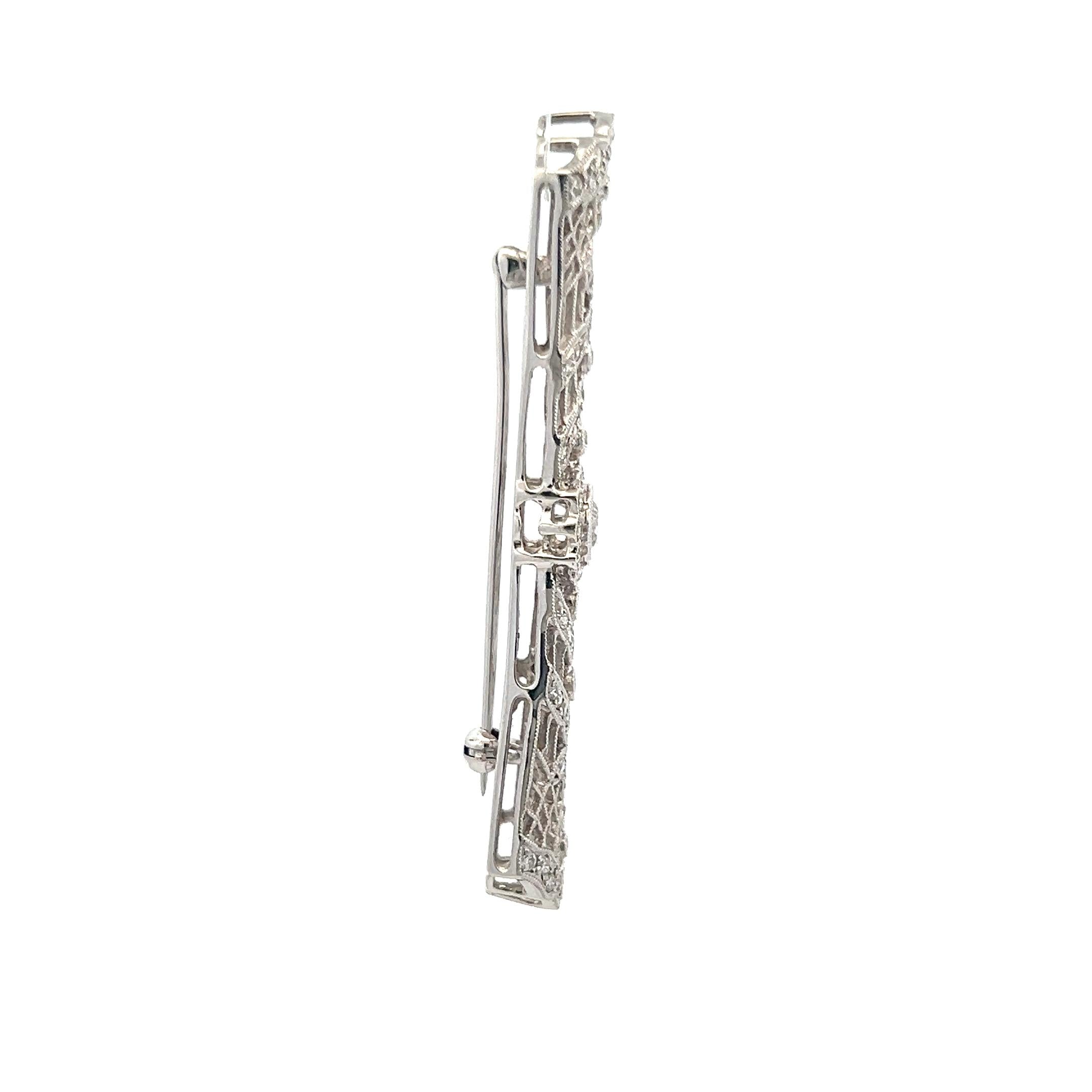 1.12 Carat Old European Cut J VS Diamond 18 Karat White Gold Pin Brooch