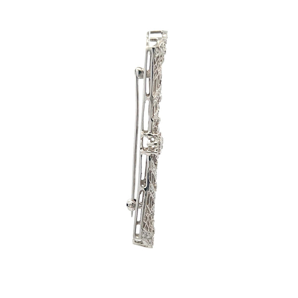 1.12 Carat Old European Cut J VS Diamond 18 Karat White Gold Pin Brooch