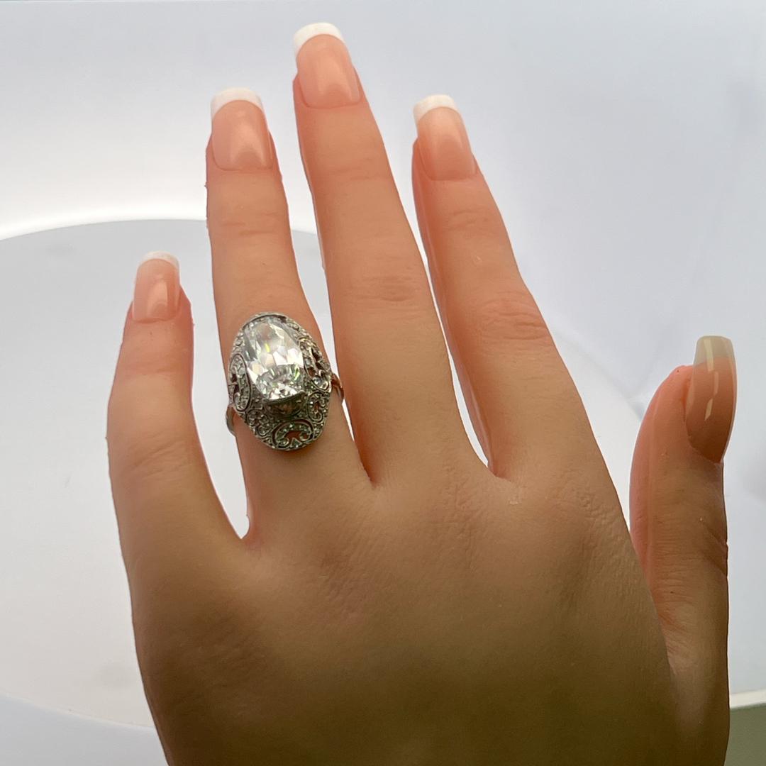 Platinum Art Deco Ring with 5.01 Carat Cushion Diamonds Size 4.5 D VS2 GIA
