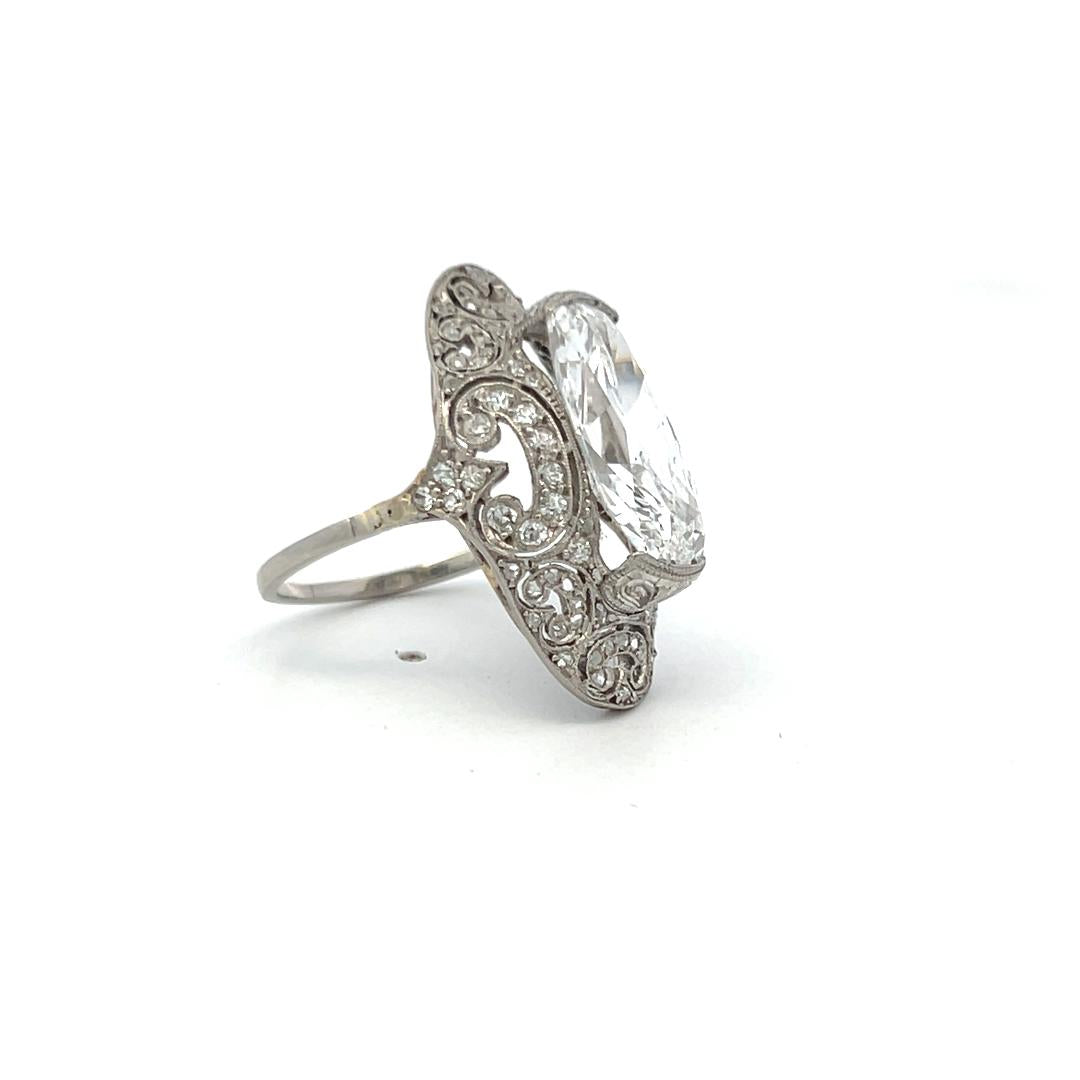 Platinum Art Deco Ring with 5.01 Carat Cushion Diamonds Size 4.5 D VS2 GIA
