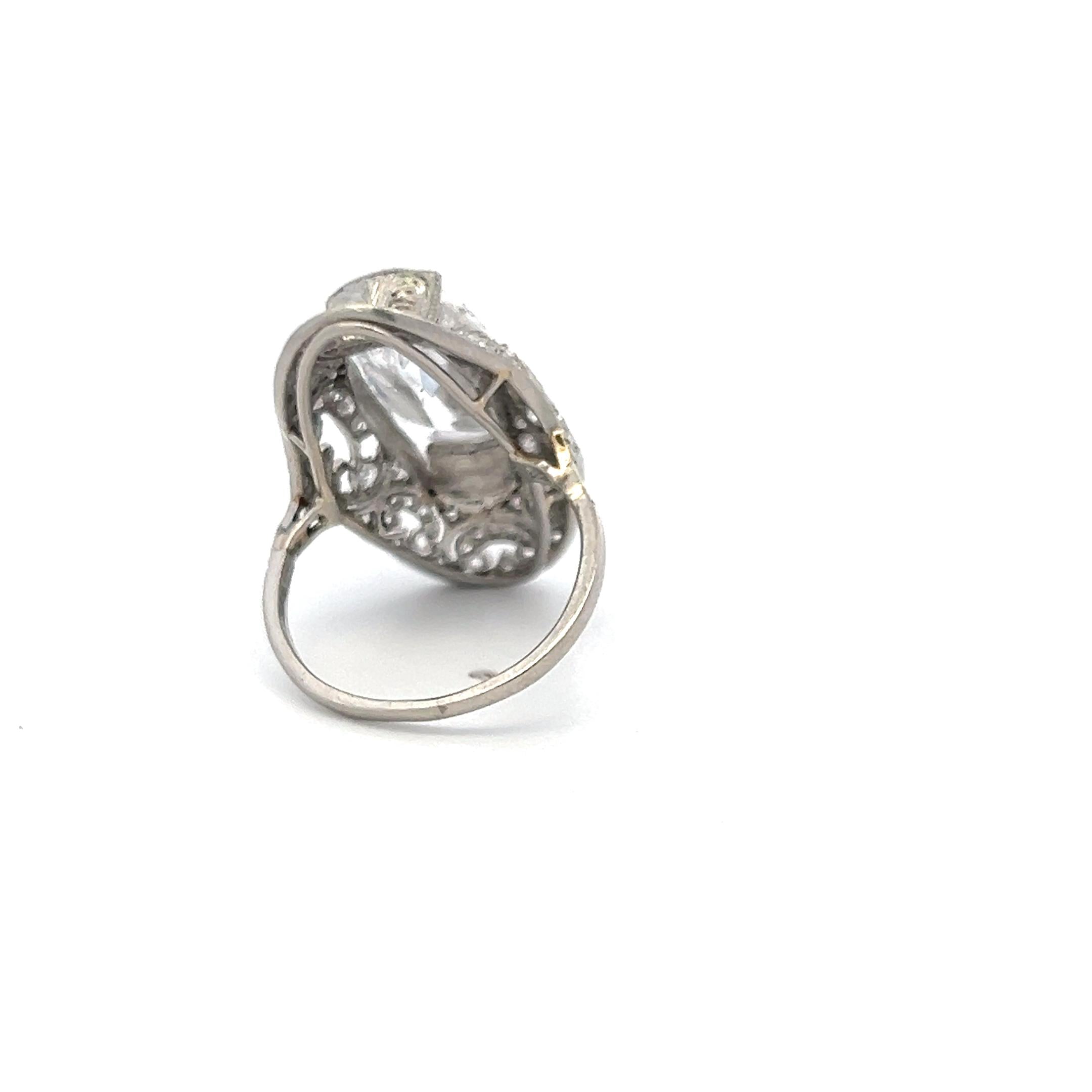 Platinum Art Deco Ring with 5.01 Carat Cushion Diamonds Size 4.5 D VS2 GIA