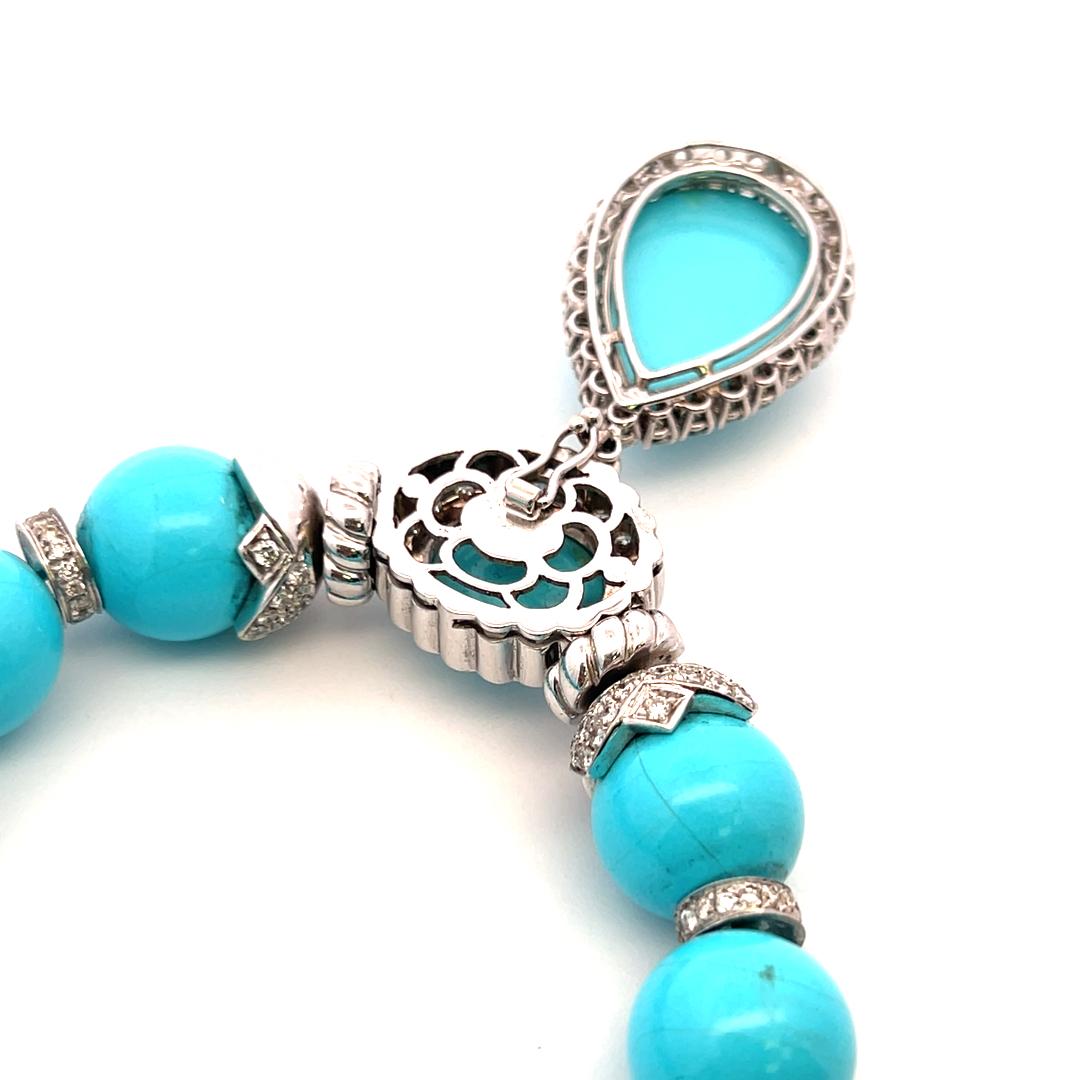 Turquoise & 5.20 Carat Diamond 18K White Gold Pendant Necklace