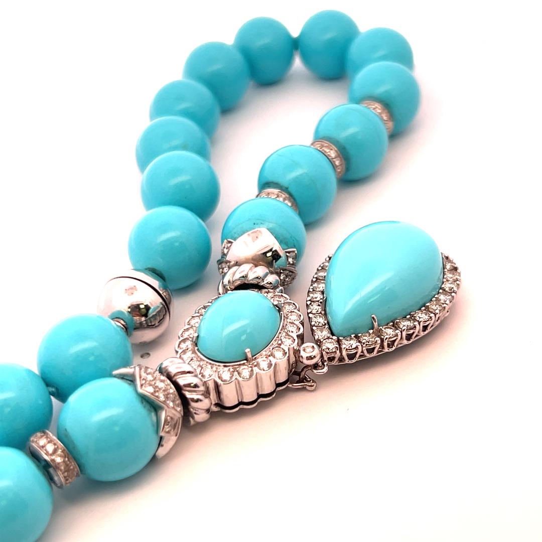 Turquoise & 5.20 Carat Diamond 18K White Gold Pendant Necklace