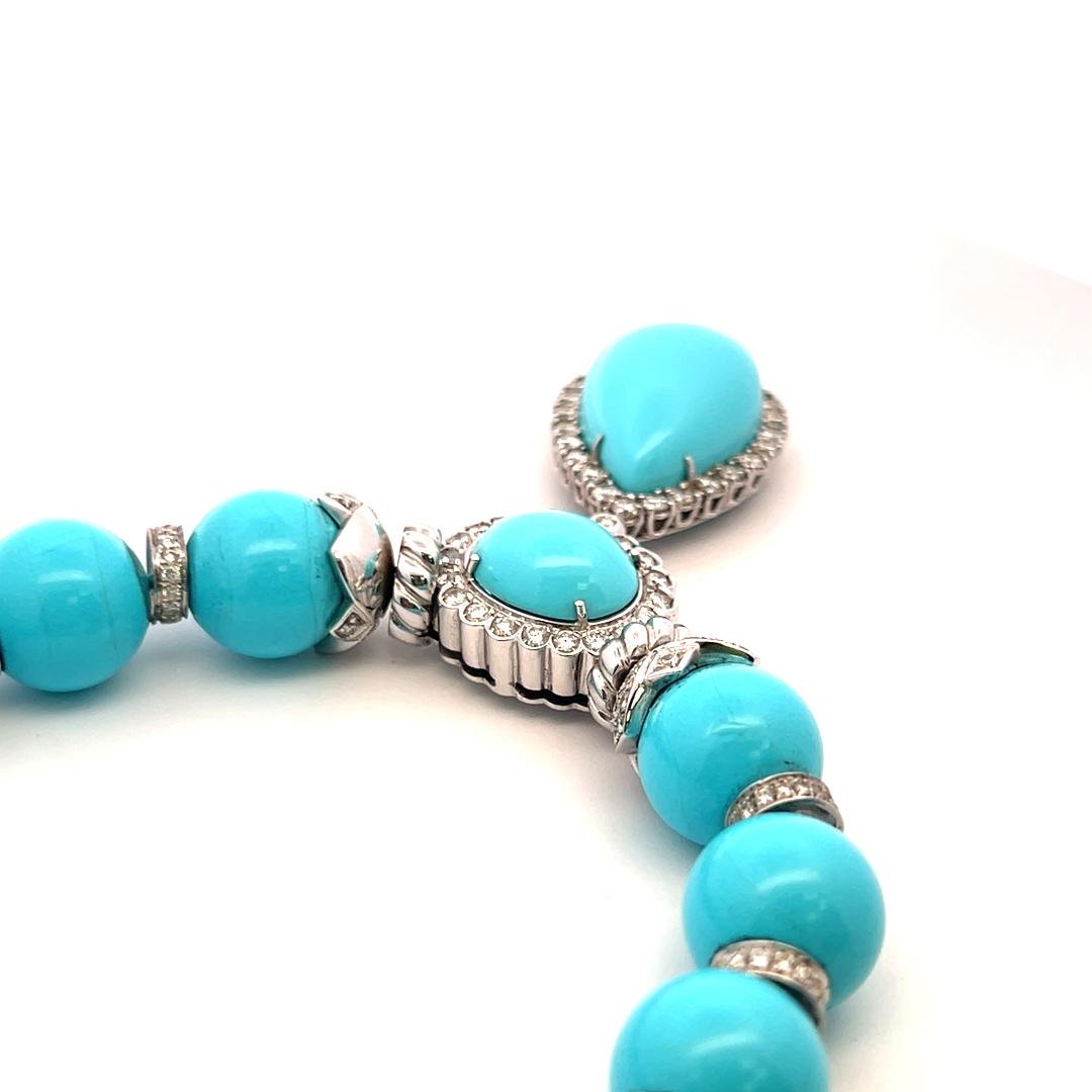 Turquoise & 5.20 Carat Diamond 18K White Gold Pendant Necklace