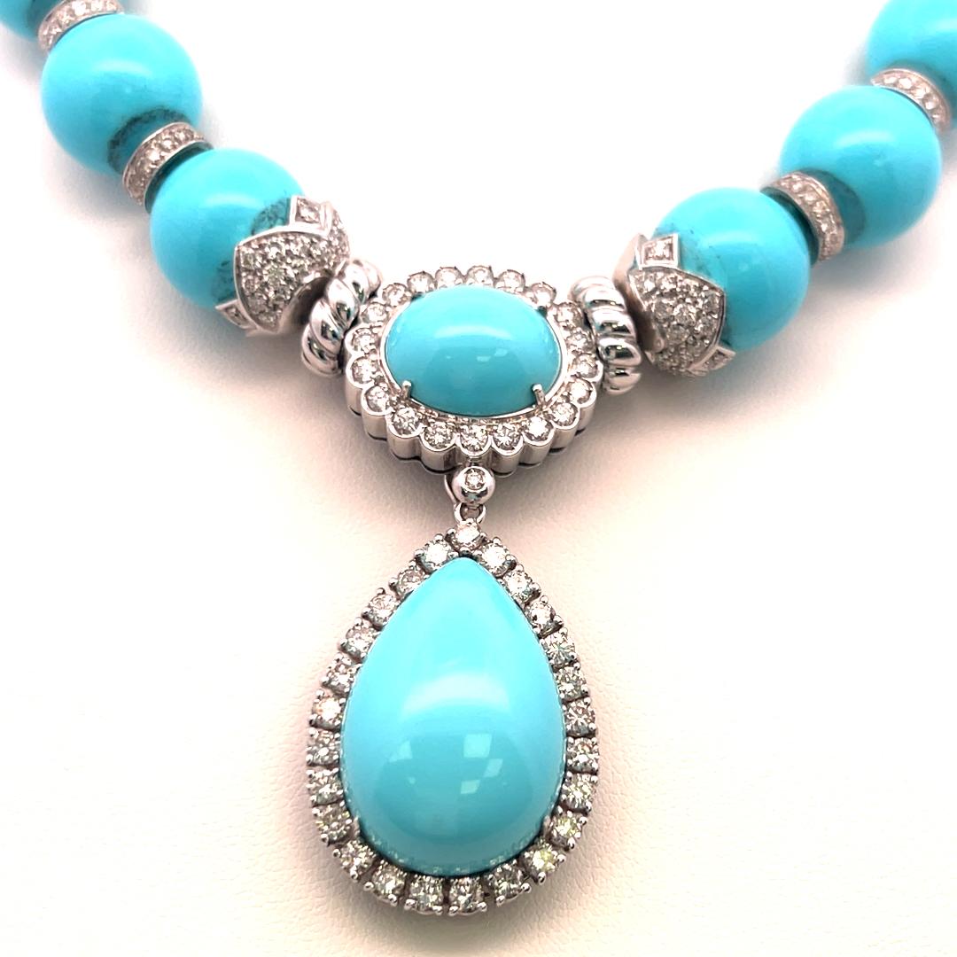 Turquoise & 5.20 Carat Diamond 18K White Gold Pendant Necklace