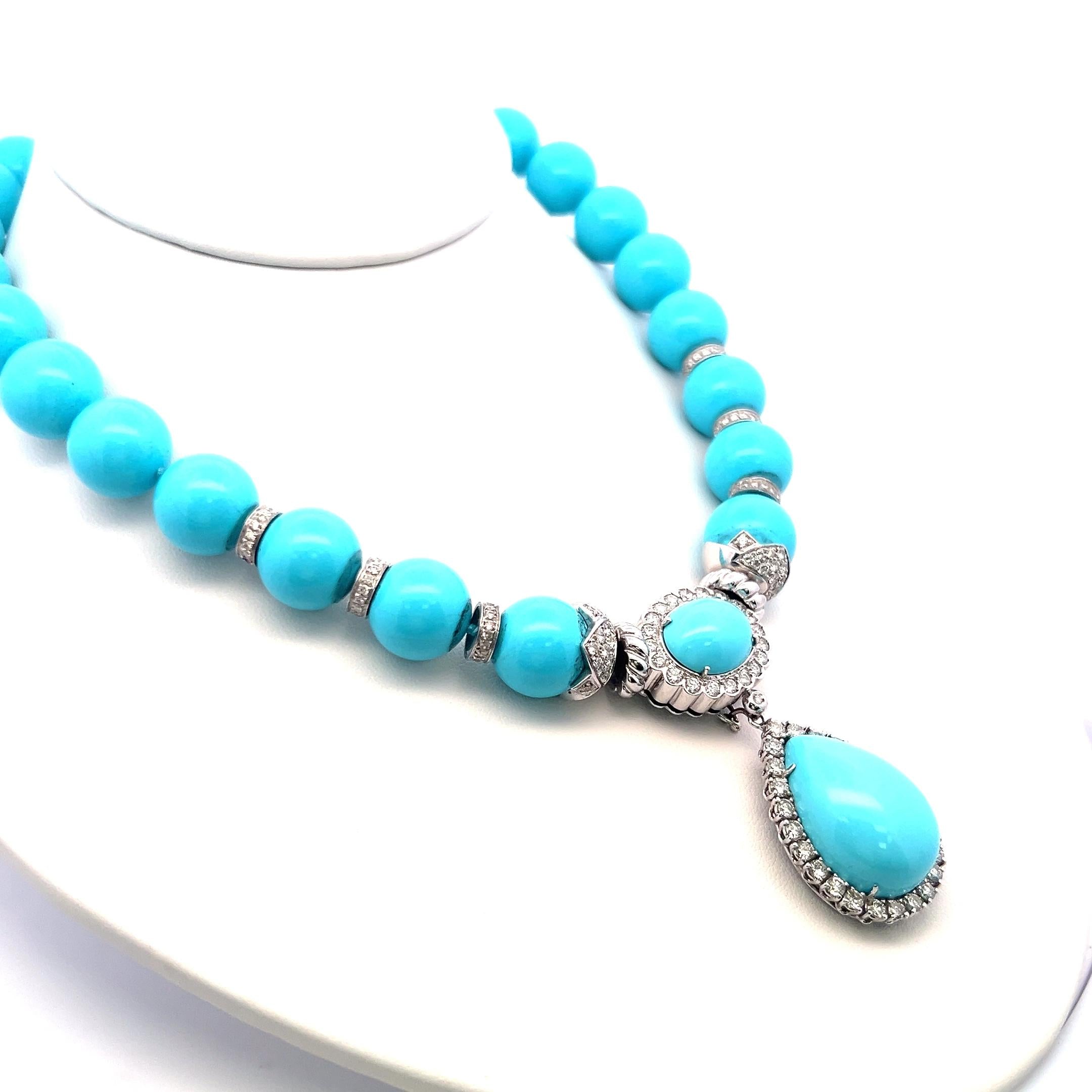 Turquoise & 5.20 Carat Diamond 18K White Gold Pendant Necklace