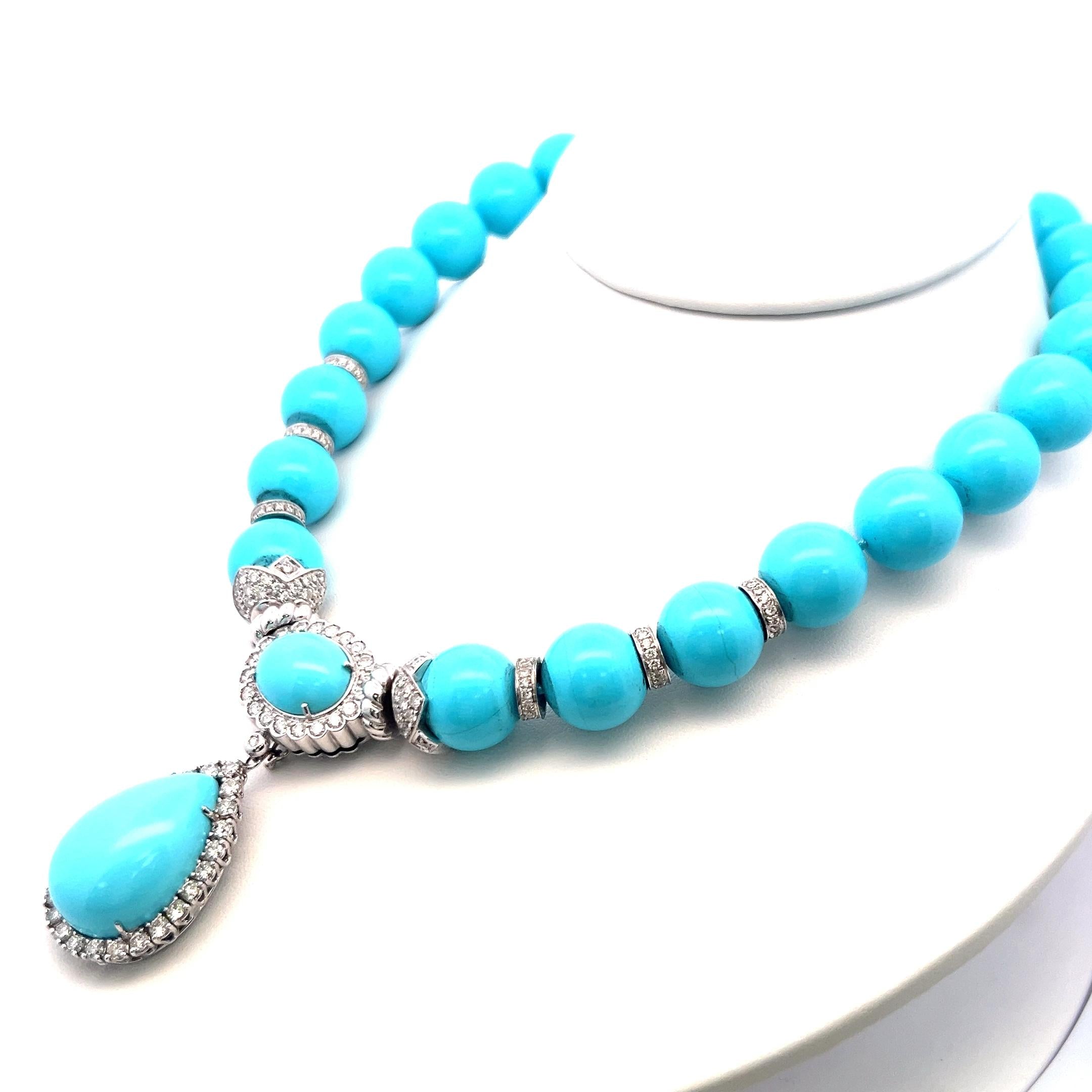 Turquoise & 5.20 Carat Diamond 18K White Gold Pendant Necklace