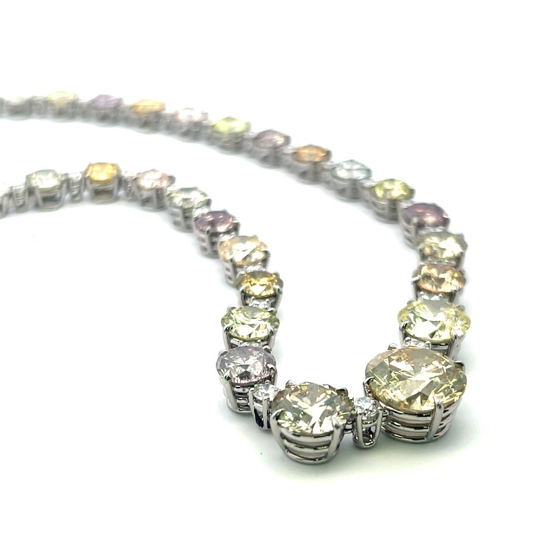 Platinum Riviera Necklace with 67.49 Carat Fancy Multi-Colour Diamonds GIA