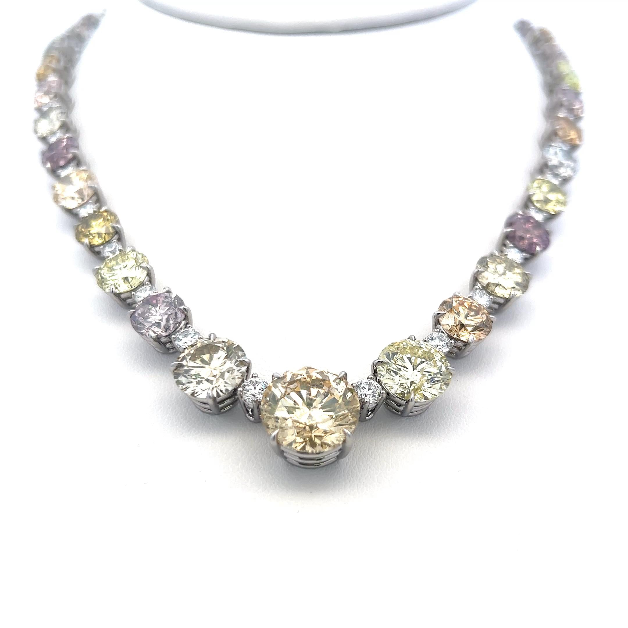 Platinum Riviera Necklace with 67.49 Carat Fancy Multi-Colour Diamonds GIA