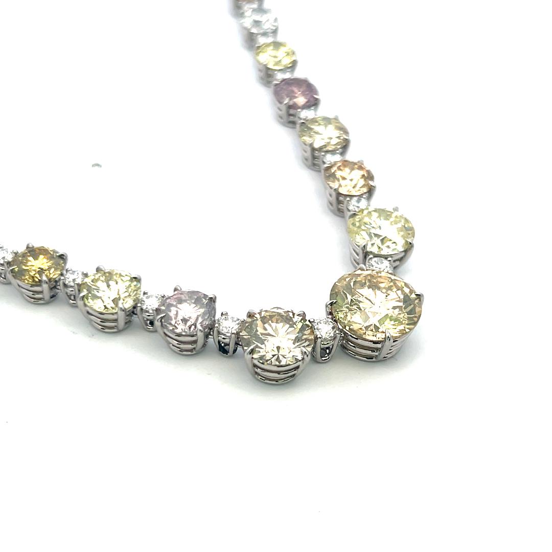 Platinum Riviera Necklace with 67.49 Carat Fancy Multi-Colour Diamonds GIA