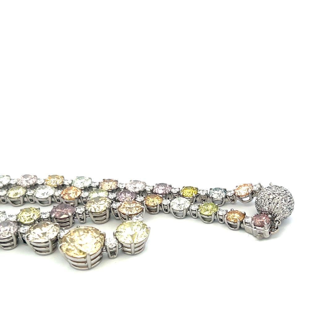 Platinum Riviera Necklace with 67.49 Carat Fancy Multi-Colour Diamonds GIA