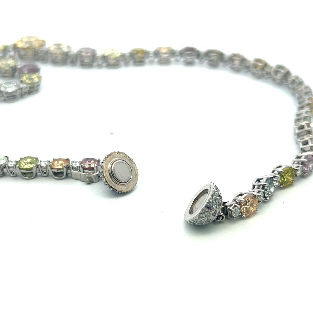 Platinum Riviera Necklace with 67.49 Carat Fancy Multi-Colour Diamonds GIA