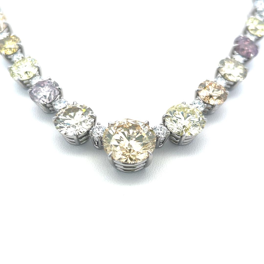 Platinum Riviera Necklace with 67.49 Carat Fancy Multi-Colour Diamonds GIA