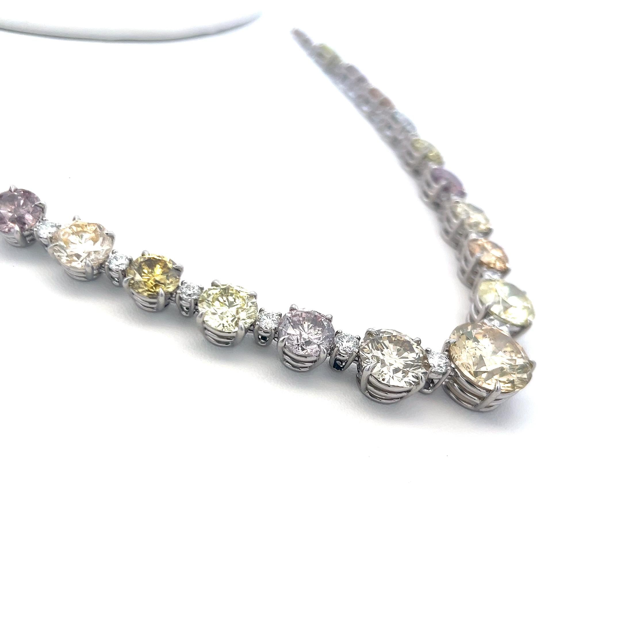 Platinum Riviera Necklace with 67.49 Carat Fancy Multi-Colour Diamonds GIA
