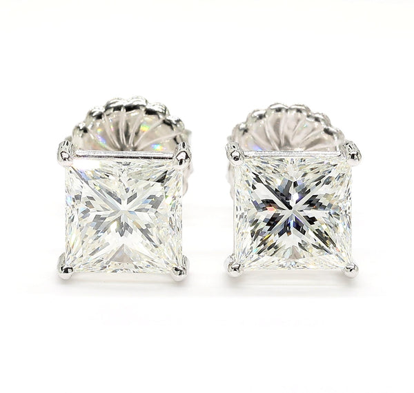 6.19 Carat Princess Cut H-I VS1-VS2 Diamond 18 Karat White Gold Stud Earrings