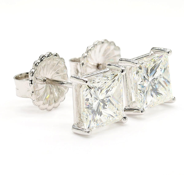 6.19 Carat Princess Cut H-I VS1-VS2 Diamond 18 Karat White Gold Stud Earrings