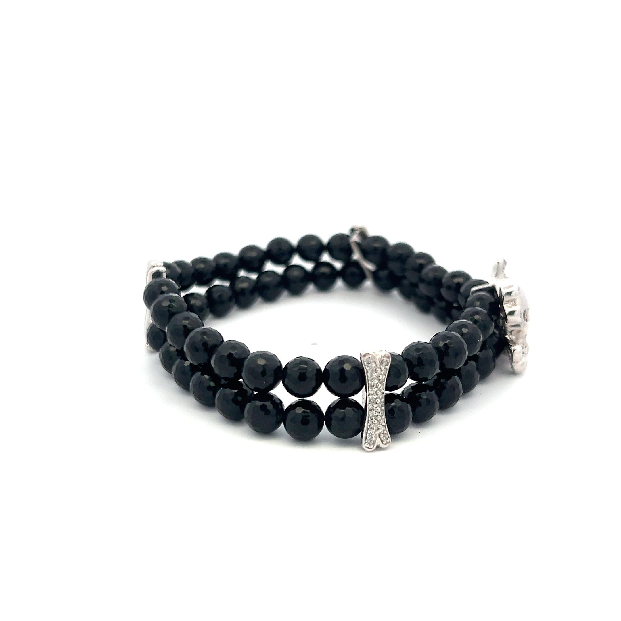 0.35 Carat Round Brilliant I SI Diamond 18 Karat White Gold Bead Bracelet