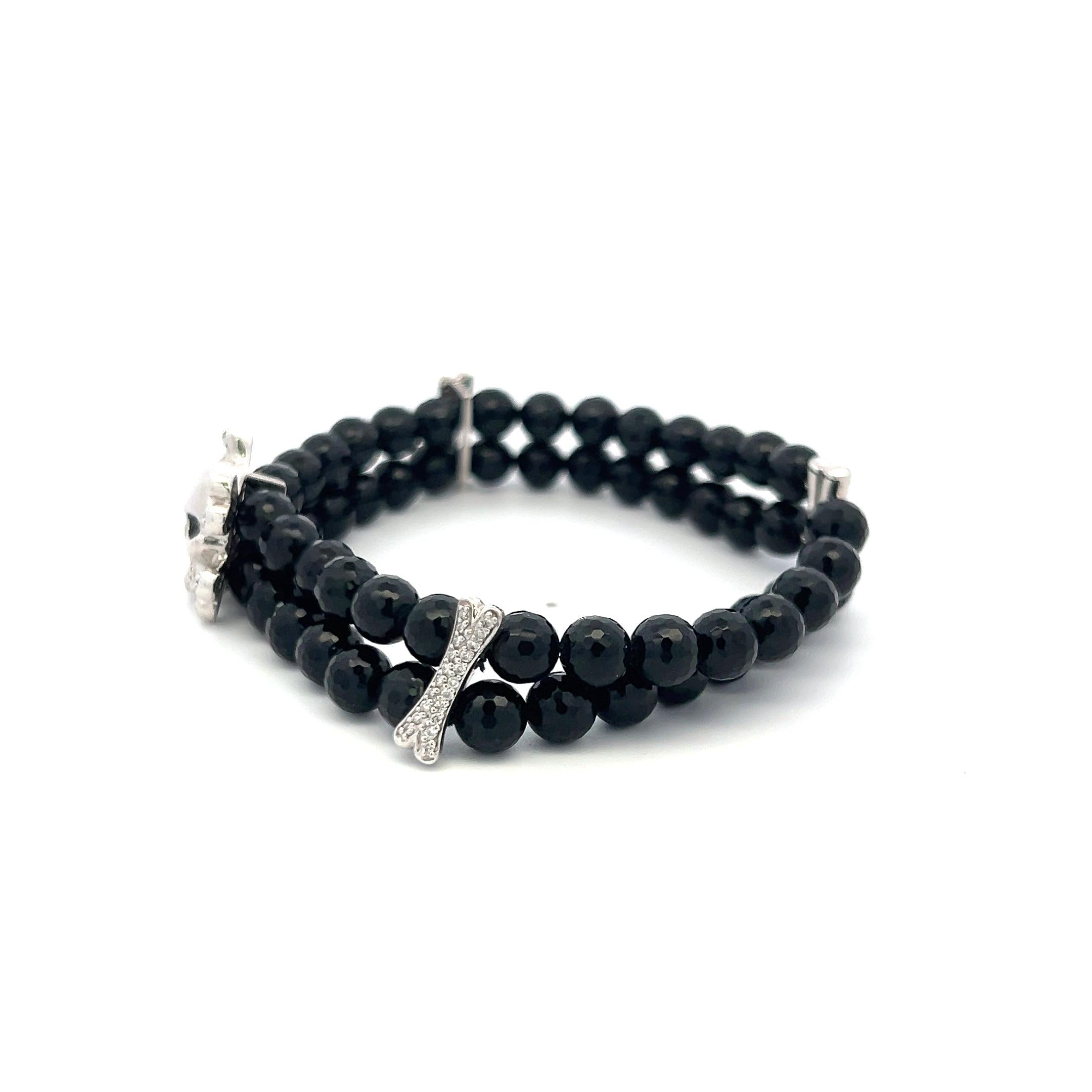 0.35 Carat Round Brilliant I SI Diamond 18 Karat White Gold Bead Bracelet