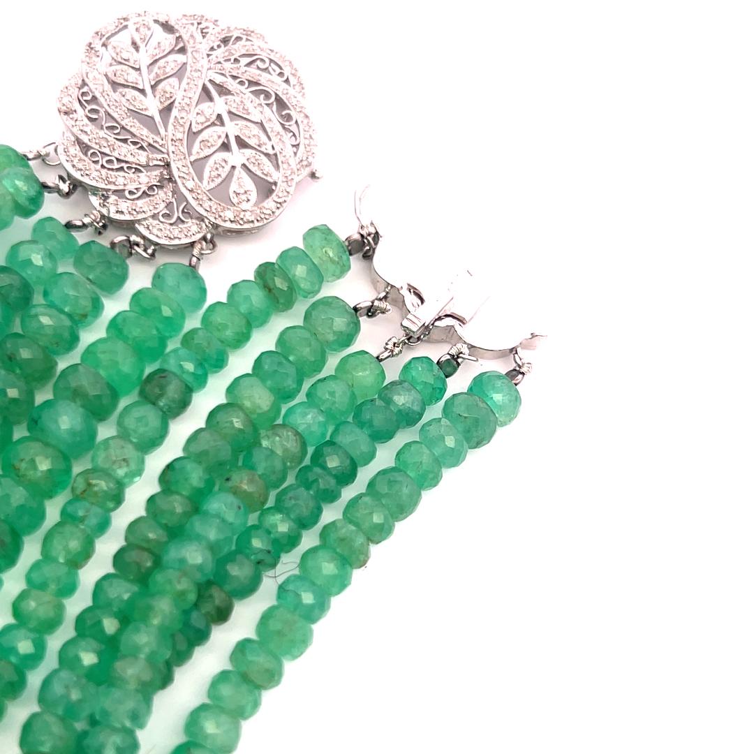 3.6–10.04mm Emerald Strand Necklace with 0.70ct Diamond in 14K White Gold