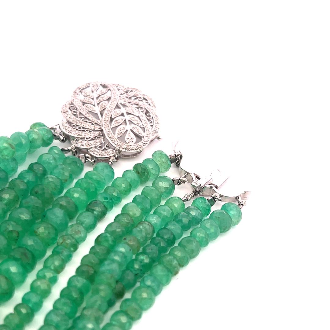 3.6–10.04mm Emerald Strand Necklace with 0.70ct Diamond in 14K White Gold