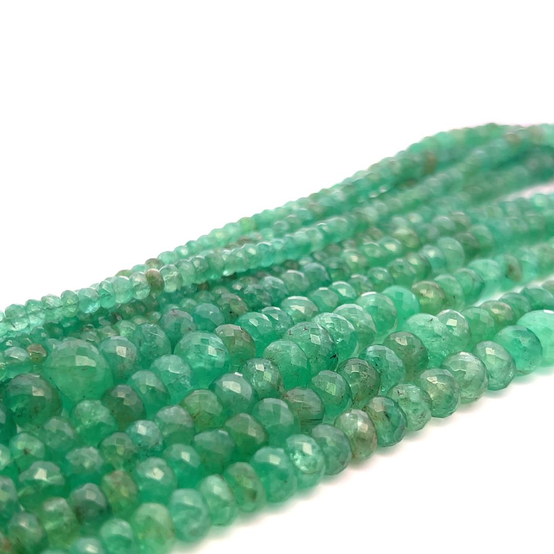 3.6–10.04mm Emerald Strand Necklace with 0.70ct Diamond in 14K White Gold